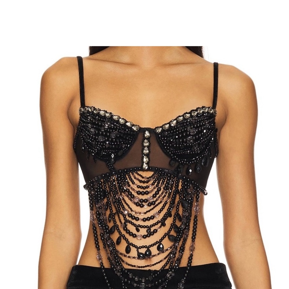 Black Beaded Mesh Crop Top